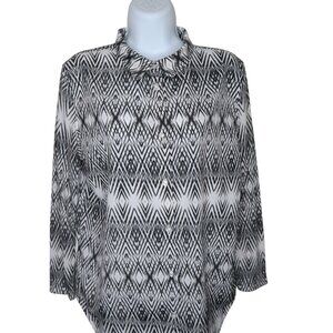 H&M Womens XS Black White Geometric Print Button-Up Blouse Long Sleeve